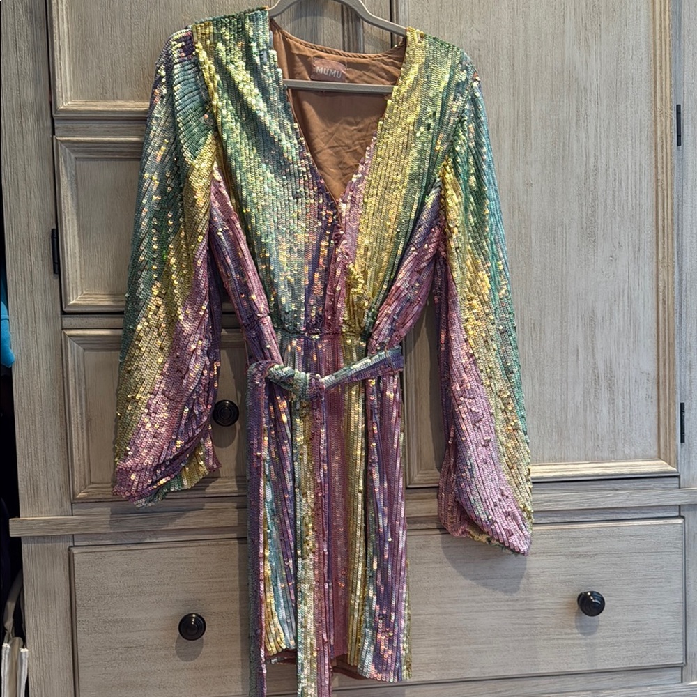 Show me your Mumu Multicolor Sequin Dress with Belt